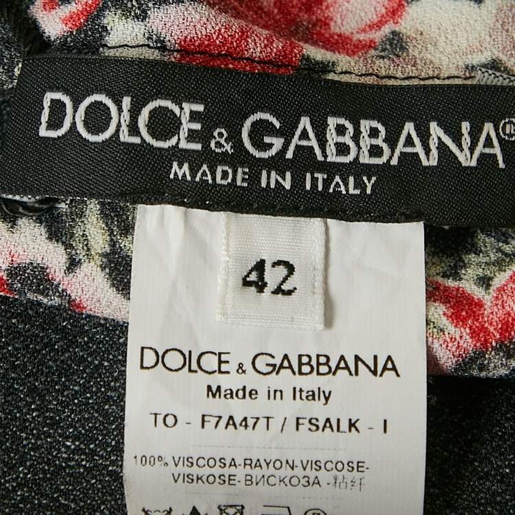 Pre Owned Dolce & Gabbana Black Floral Print Crepe Long Sleeve Blouse M