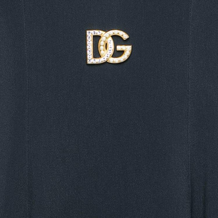 Pre Owned Dolce & Gabbana Black Crepe Logo Plaque Detail Mini Dress L