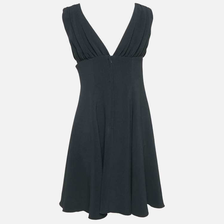 Pre Owned Dolce & Gabbana Black Crepe Logo Plaque Detail Mini Dress L