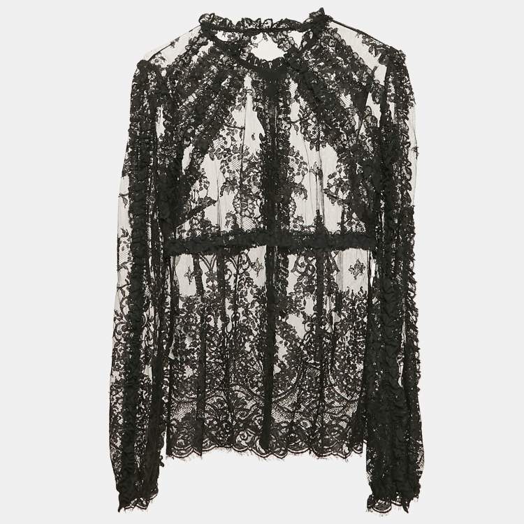 Pre Owned Dolce & Gabbana Black Floral Lace Ruffled Blouse M