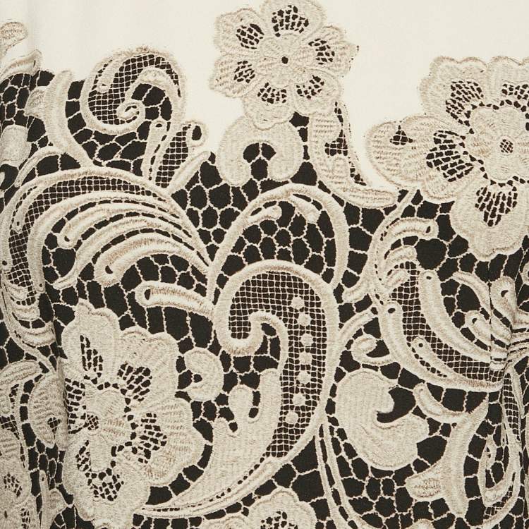 مملوكة مسبقًا Dolce & Gabbana Light Beige Lace Print Crepe Short Dress S