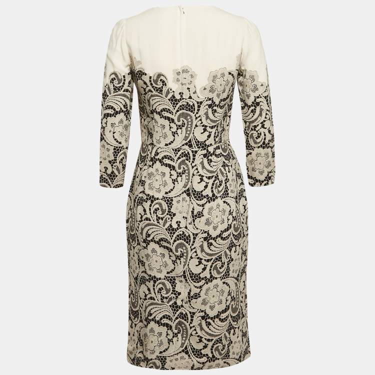مملوكة مسبقًا Dolce & Gabbana Light Beige Lace Print Crepe Short Dress S