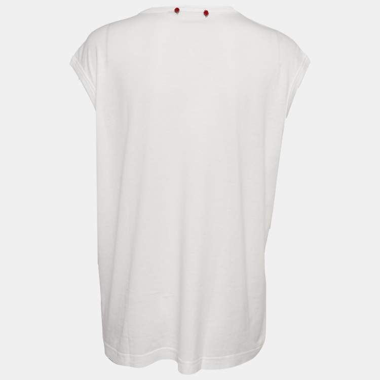 Pre Owned Dolce & Gabbana White L'amore e Bellezza Print Cotton Sleeveless T-Shirt M