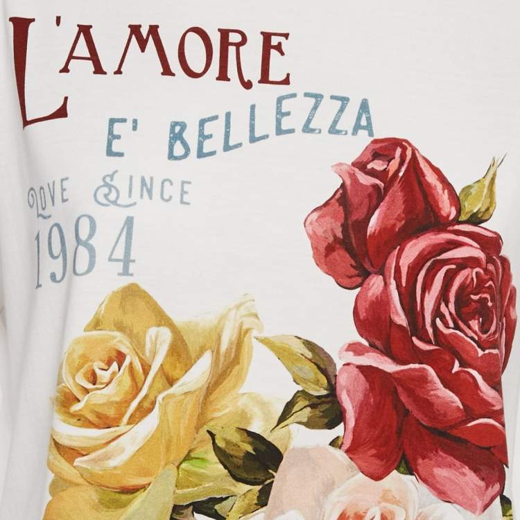 Pre Owned Dolce & Gabbana White L'amore e Bellezza Print Cotton Sleeveless T-Shirt M