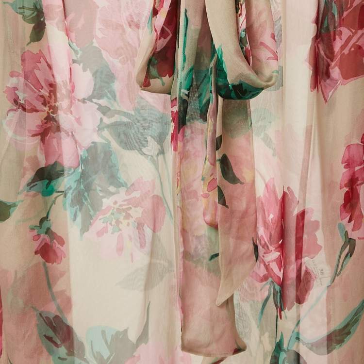 Pre Owned Dolce & Gabbana Pink Floral Print Silk Sheer Blouse S