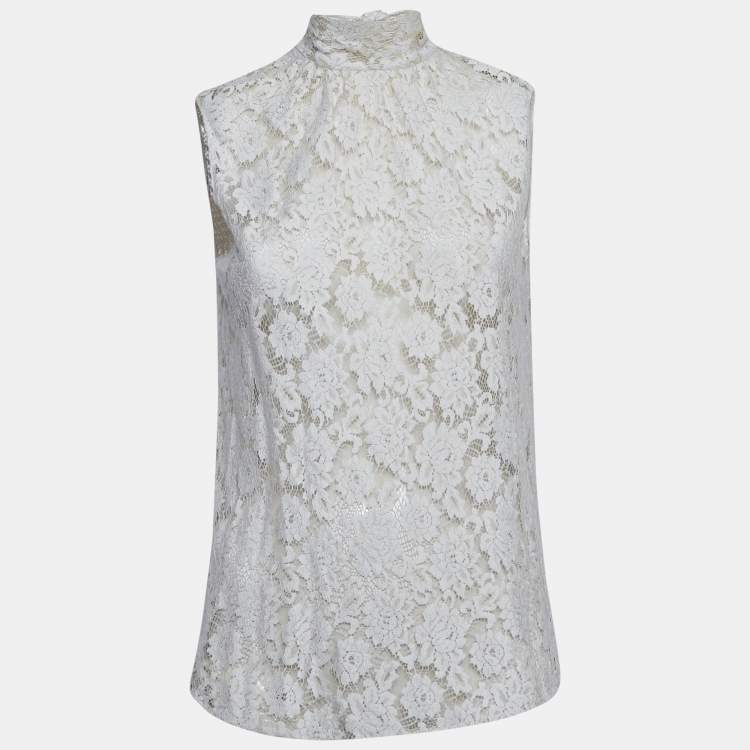 Pre Owned Dolce & Gabbana Cream Lace Sleeveless Top S