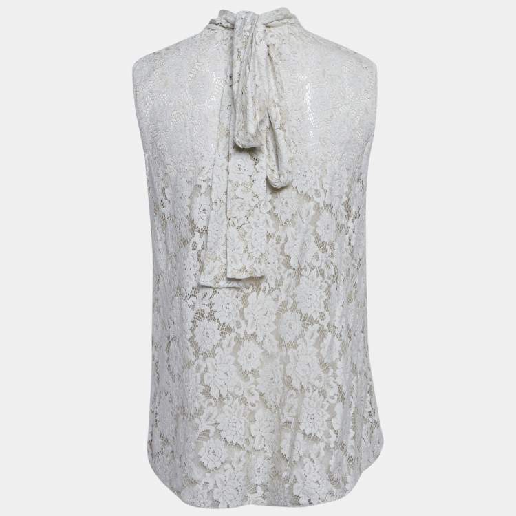 Pre Owned Dolce & Gabbana Cream Lace Sleeveless Top S