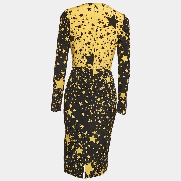 Pre Owned Dolce & Gabbana Black/Yellow Stars Print Silk Midi Dress M