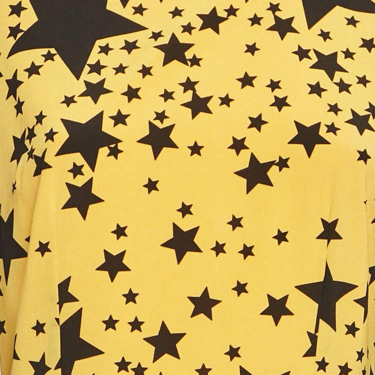 Pre Owned Dolce & Gabbana Black/Yellow Stars Print Silk Midi Dress M
