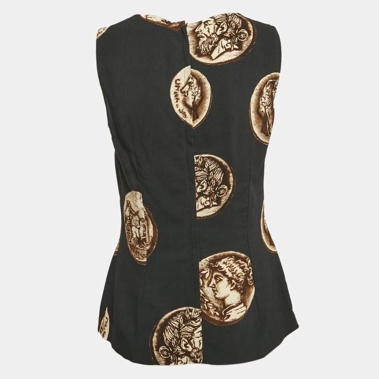 مملوكة مسبقًا Dolce & Gabbana Black Coins Print Crepe Sleeveless Top M