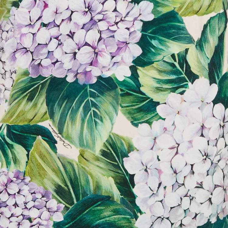 Pre Owned Dolce & Gabbana Green Hydrangea Print Silk Flounce Midi Skirt M