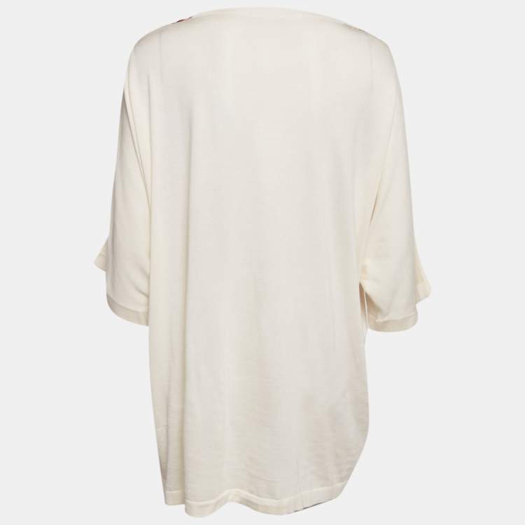 Pre Owned Dolce & Gabbana Red/ Ivory Floral Print Silk and Knit Blouse M