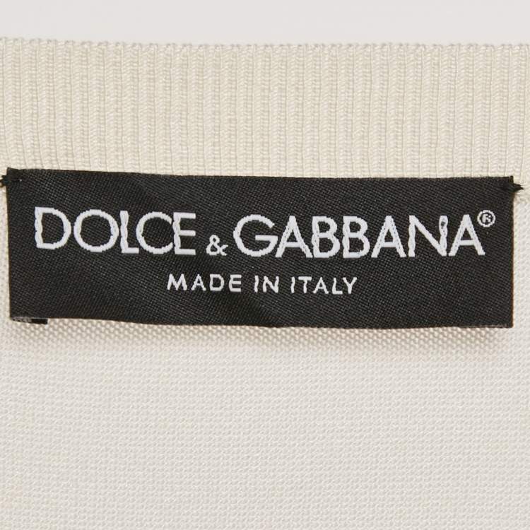 Pre Owned Dolce & Gabbana Red/ Ivory Floral Print Silk and Knit Blouse M