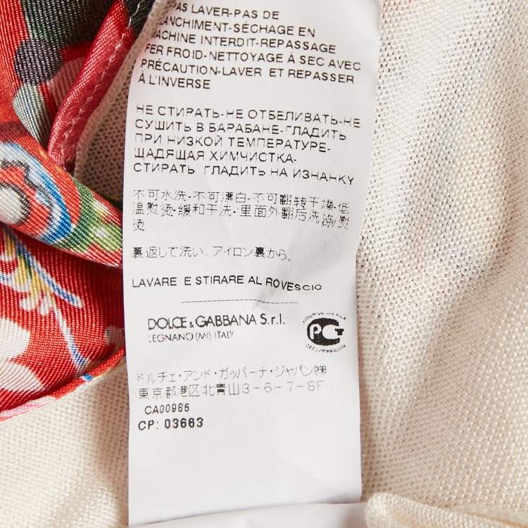 Pre Owned Dolce & Gabbana Red/ Ivory Floral Print Silk and Knit Blouse M
