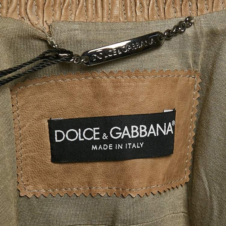 Pre Owned Dolce & Gabbana Green Leather Trim Lace Bomber Jacket S
