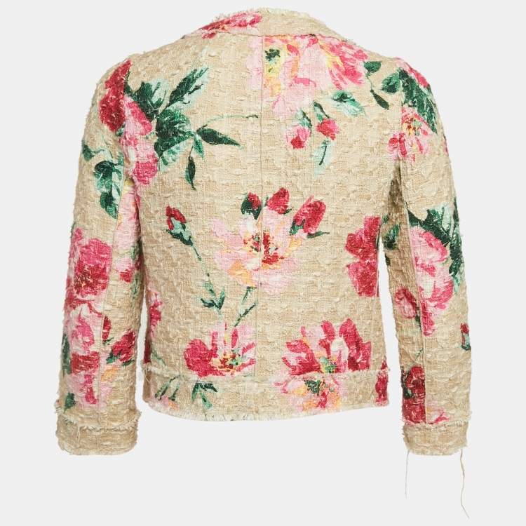 Pre Owned Dolce & Gabbana Floral Print Tweed Button Front Jacket XS