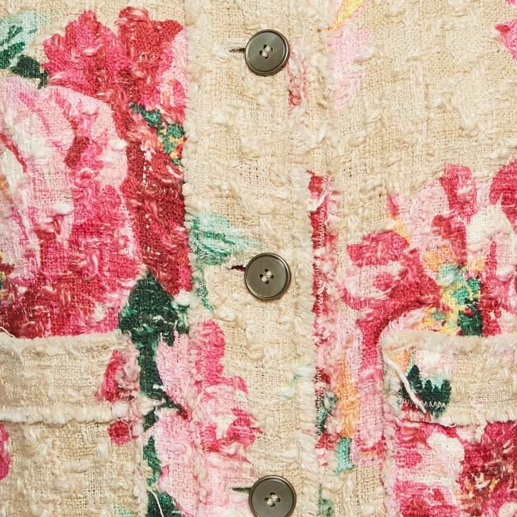 Pre Owned Dolce & Gabbana Floral Print Tweed Button Front Jacket XS