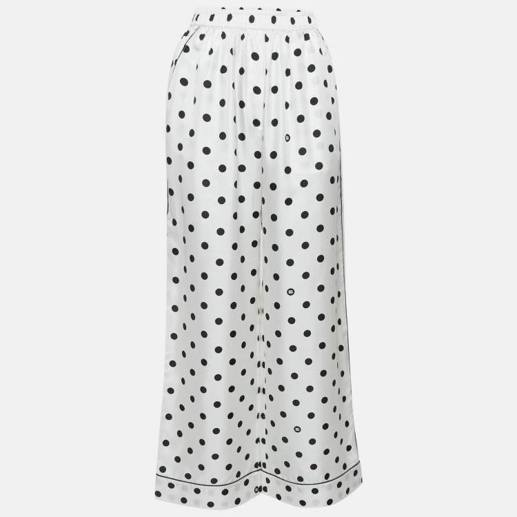 Pre Owned Dolce & Gabbana White/Black Polka Dots Print Silk Pajama Pants S