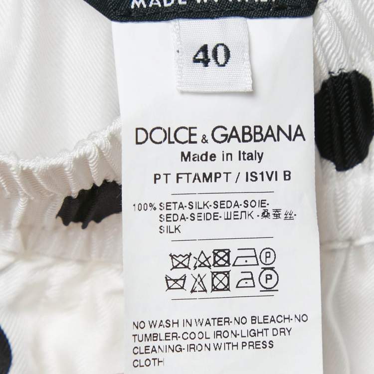 Pre Owned Dolce & Gabbana White/Black Polka Dots Print Silk Pajama Pants S