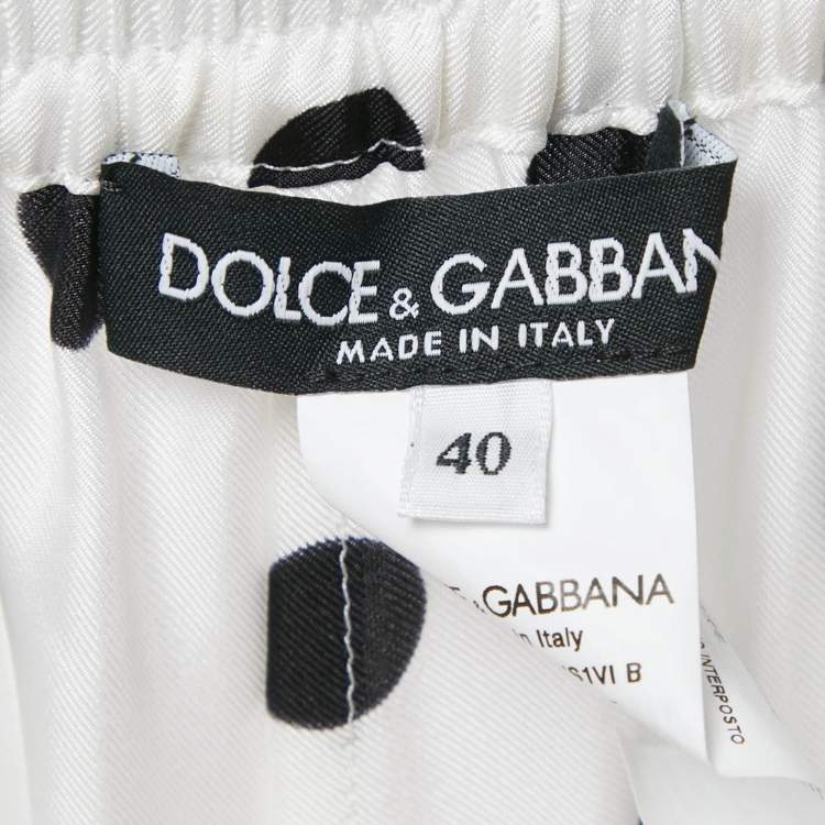Pre Owned Dolce & Gabbana White/Black Polka Dots Print Silk Pajama Pants S