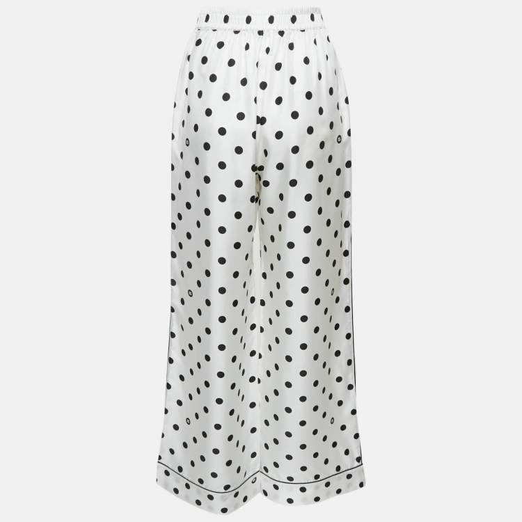Pre Owned Dolce & Gabbana White/Black Polka Dots Print Silk Pajama Pants S