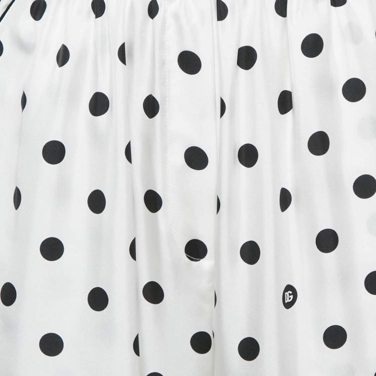 Pre Owned Dolce & Gabbana White/Black Polka Dots Print Silk Pajama Pants S