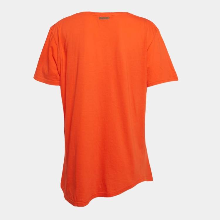 Pre Owned Dolce & Gabbana Orange Jersey Asymmetric Hem T-Shirt L