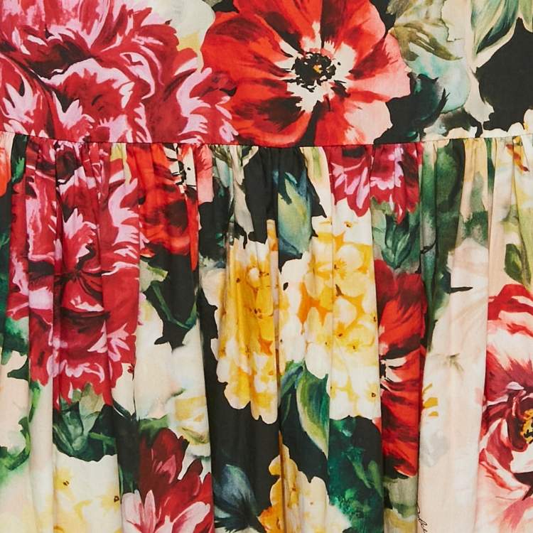 Pre Owned Dolce & Gabbana Multicolor Floral Print Poplin Tiered Maxi Skirt M