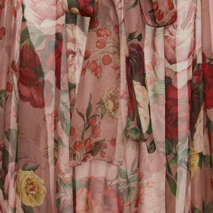 مملوكة مسبقًا Dolce & Gabbana Multicolor Floral Print Silk Neck-Tie Blouse L