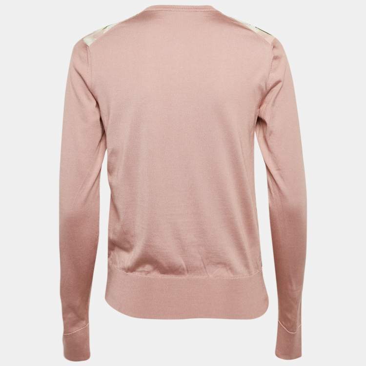 Pre Owned Dolce & Gabbana Pink Floral Print Silk and Rib Knit Cardigan S