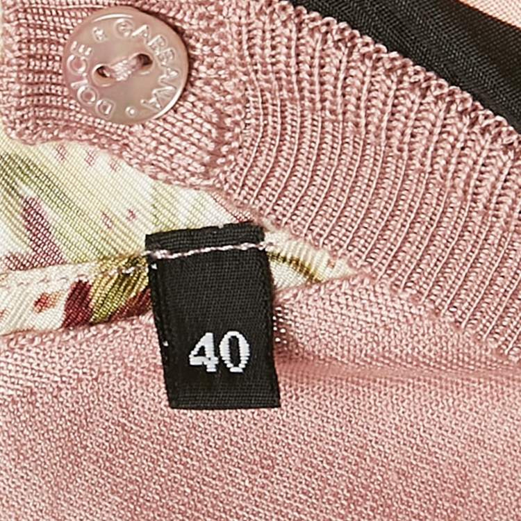 Pre Owned Dolce & Gabbana Pink Floral Print Silk and Rib Knit Cardigan S
