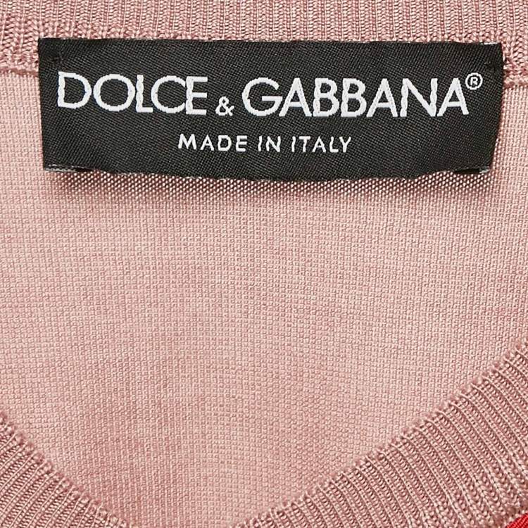 Pre Owned Dolce & Gabbana Pink Floral Print Silk and Rib Knit Cardigan S