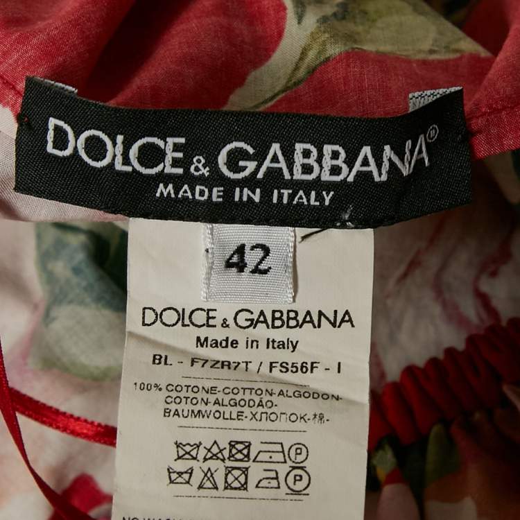 مملوكة مسبقًا Dolce & Gabbana Red Floral Print Poplin Off-Shoulder Crop Top M