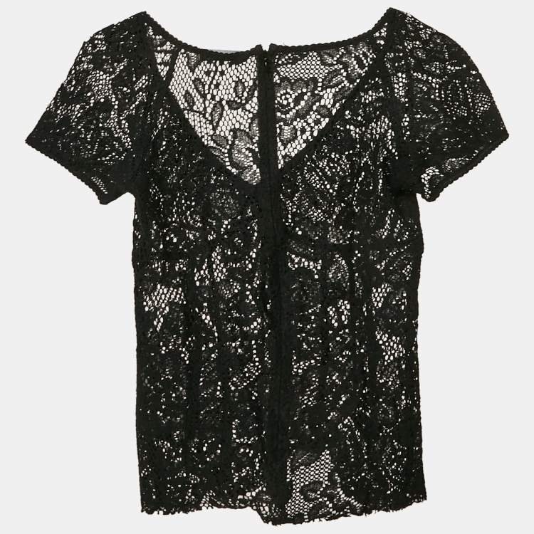 Pre Owned Dolce & Gabbana Black Lace V-Neck Sheer Top S