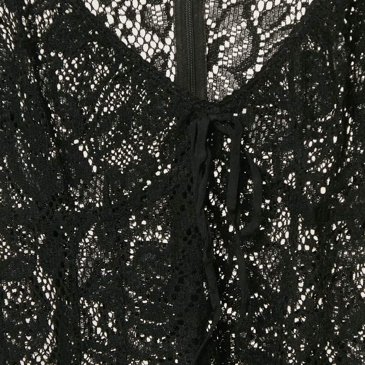 Pre Owned Dolce & Gabbana Black Lace V-Neck Sheer Top S