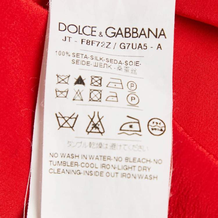 Pre Owned Dolce & Gabbana Red Rhinestone Embellished Silk Top M