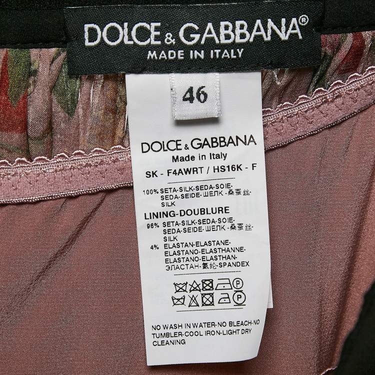 Pre Owned Dolce & Gabbana Pink Floral Print Silk Gathered Midi Skirt L