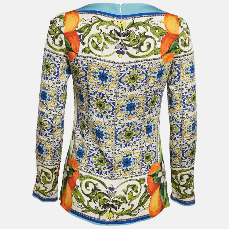 Pre Owned Dolce & Gabbana Multicolor Majolica Print Silk Long Sleeve Top M