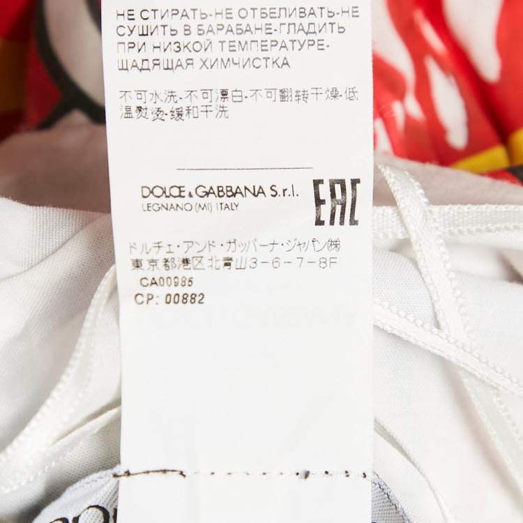 Pre Owned Dolce & Gabbana Red/Blue Carretto Print Poplin Gathered Midi Dress L