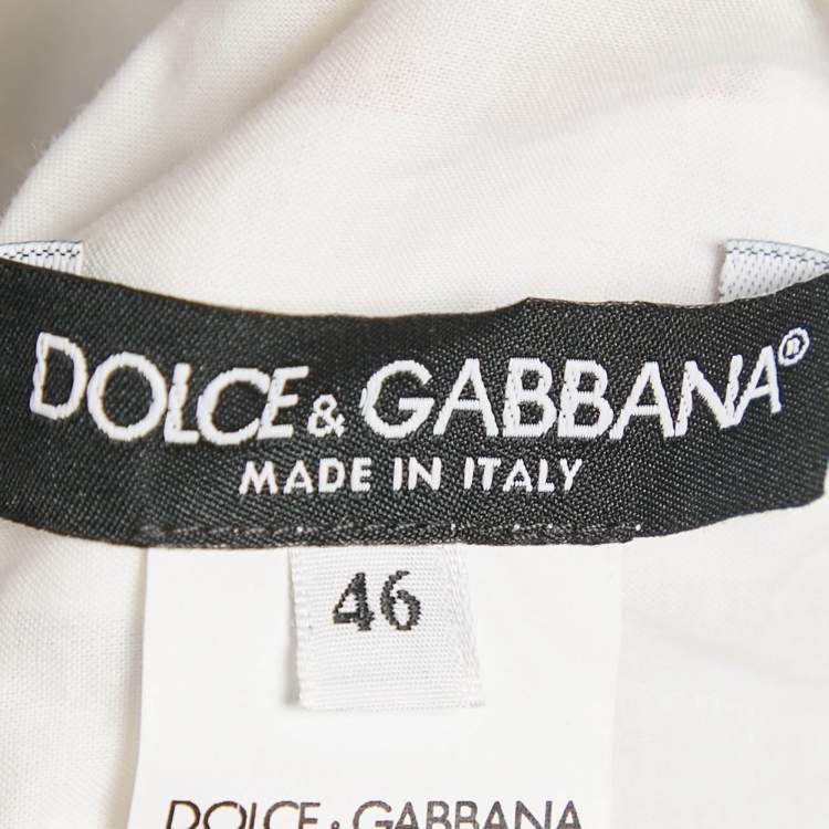 Pre Owned Dolce & Gabbana Red/Blue Carretto Print Poplin Gathered Midi Dress L
