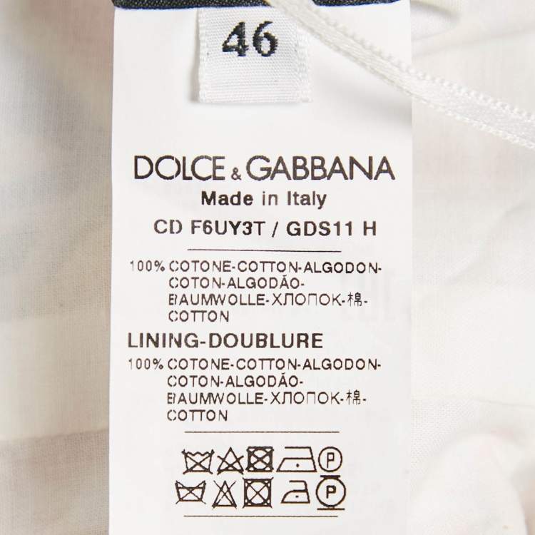 Pre Owned Dolce & Gabbana Red/Blue Carretto Print Poplin Gathered Midi Dress L
