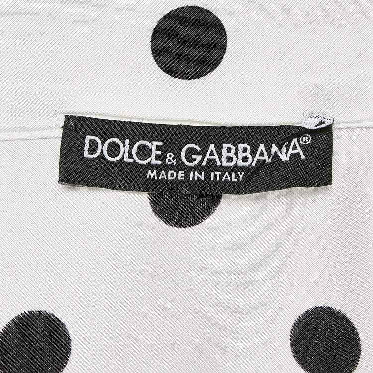 Pre Owned Dolce & Gabbana White/Black Polka Dots Print Silk Pajama Shirt XS