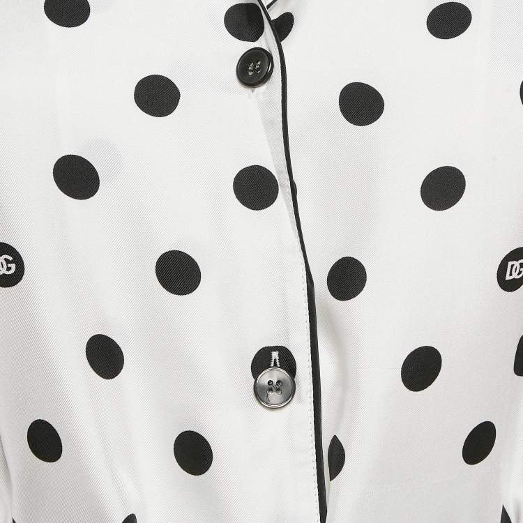 Pre Owned Dolce & Gabbana White/Black Polka Dots Print Silk Pajama Shirt XS