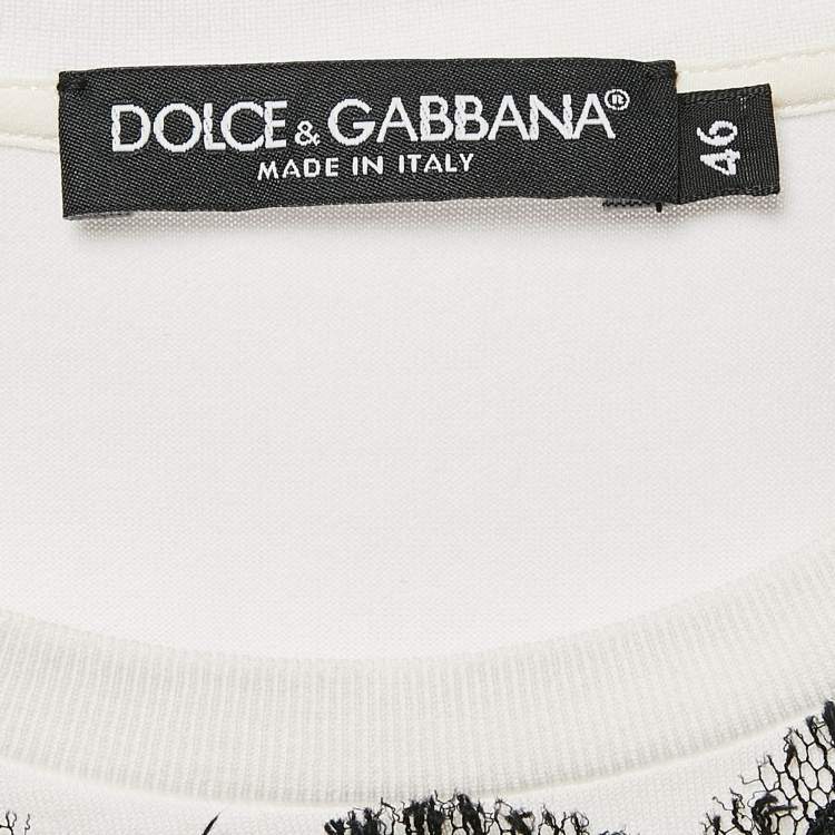 مملوكة مسبقًا Dolce & Gabbana White Cotton Lace Detail Crew Neck T-Shirt L