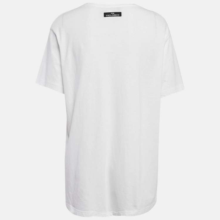 مملوكة مسبقًا Dolce & Gabbana x KIM White "Ciao Kim" Cotton Crew Neck T-Shirt L