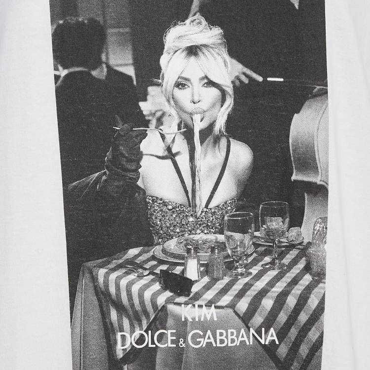 مملوكة مسبقًا Dolce & Gabbana x KIM White "Ciao Kim" Cotton Crew Neck T-Shirt L