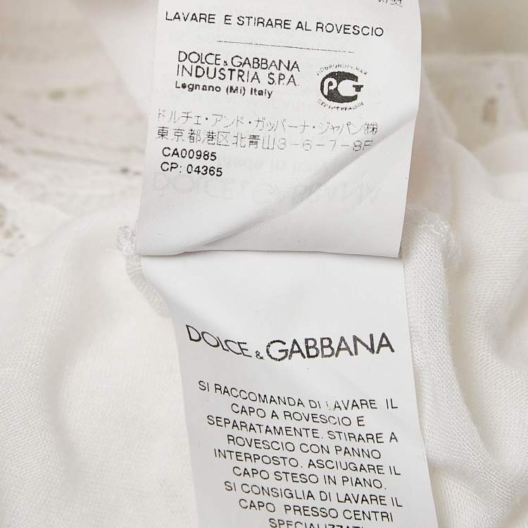 Pre Owned Dolce & Gabbana White Modal & Lace Trim Crew Neck Top M