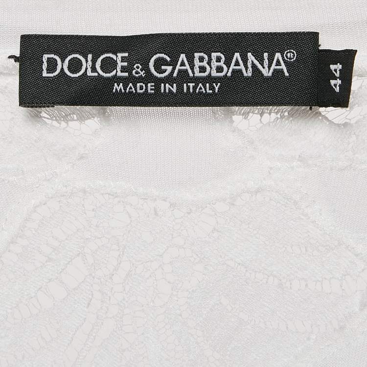 Pre Owned Dolce & Gabbana White Modal & Lace Trim Crew Neck Top M