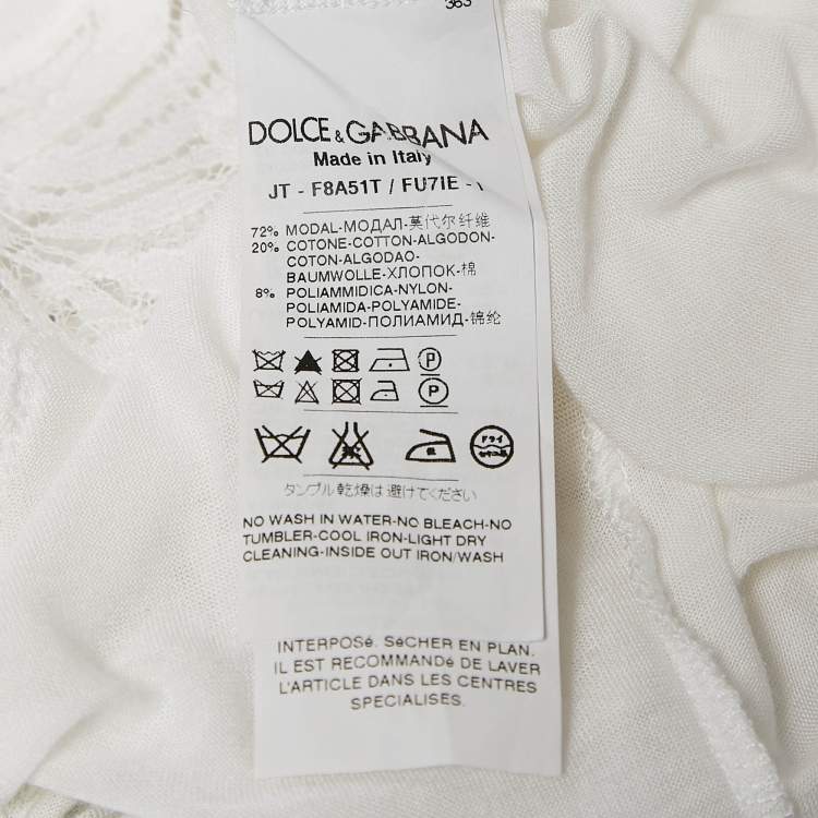 Pre Owned Dolce & Gabbana White Modal & Lace Trim Crew Neck Top M