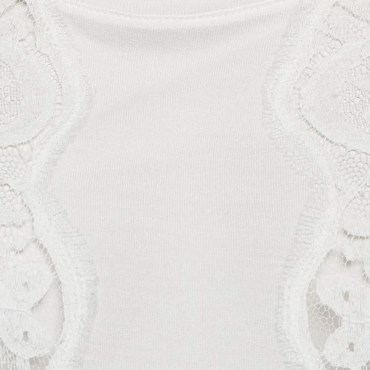 Pre Owned Dolce & Gabbana White Modal & Lace Trim Crew Neck Top M